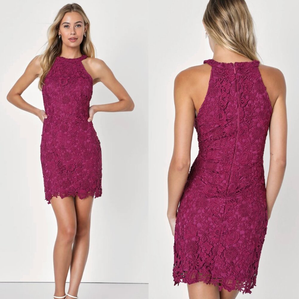 Lulu's Lace Mini Dress Love Poem Magenta